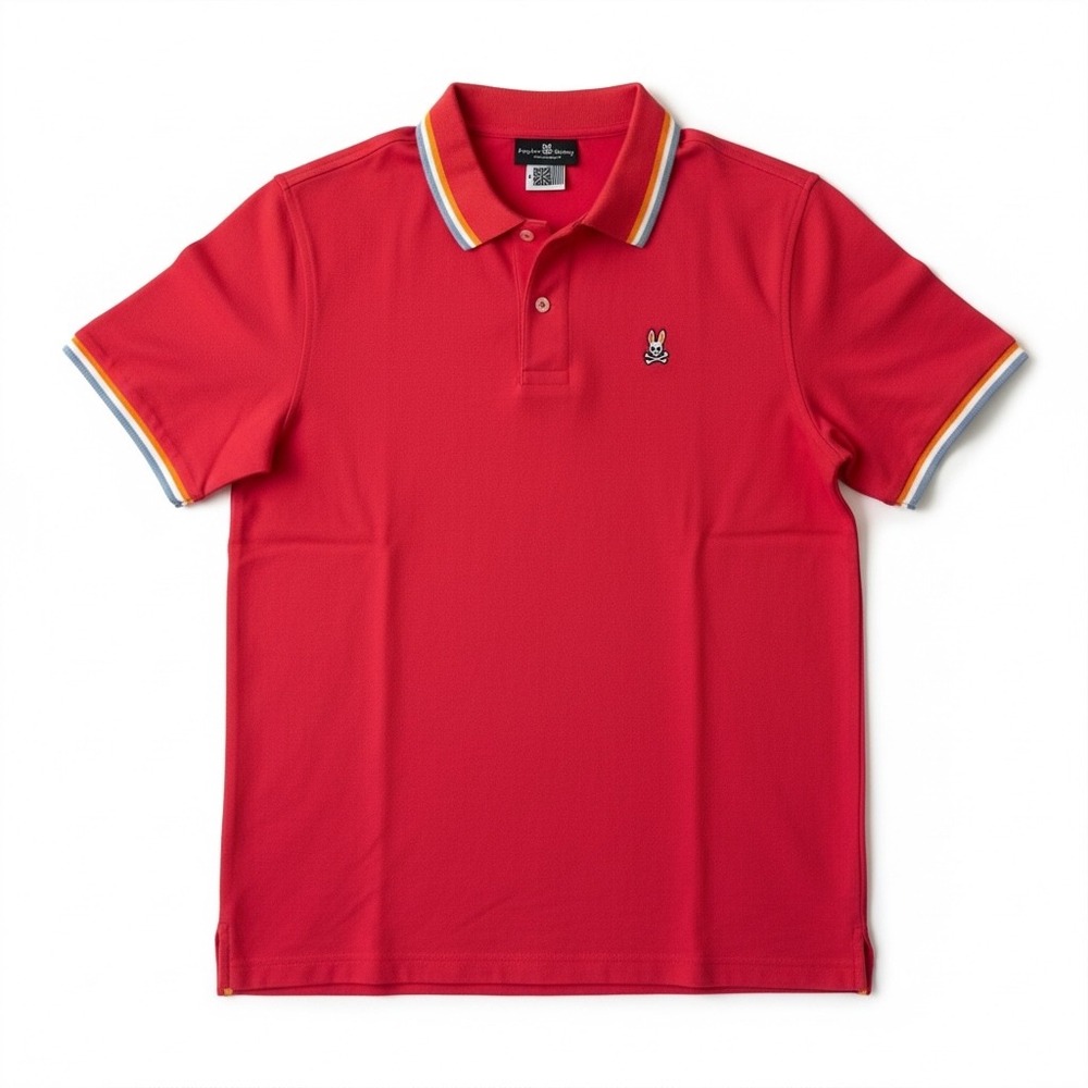 Psycho Bunny Polo Shirt Mens 6 L pink Excellent Striped Trim Pima Cotton Logo
